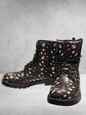 Medical Motif Lace-Up Lug Sole Boots